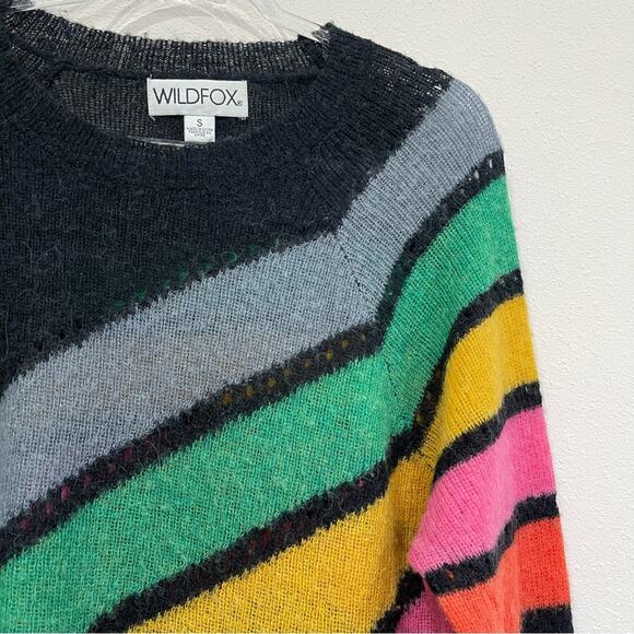 Wildfox Mirage Black Rainbow Striped Alpaca Wool Oversized Pullover Sweater - S - Picture 4 of 12